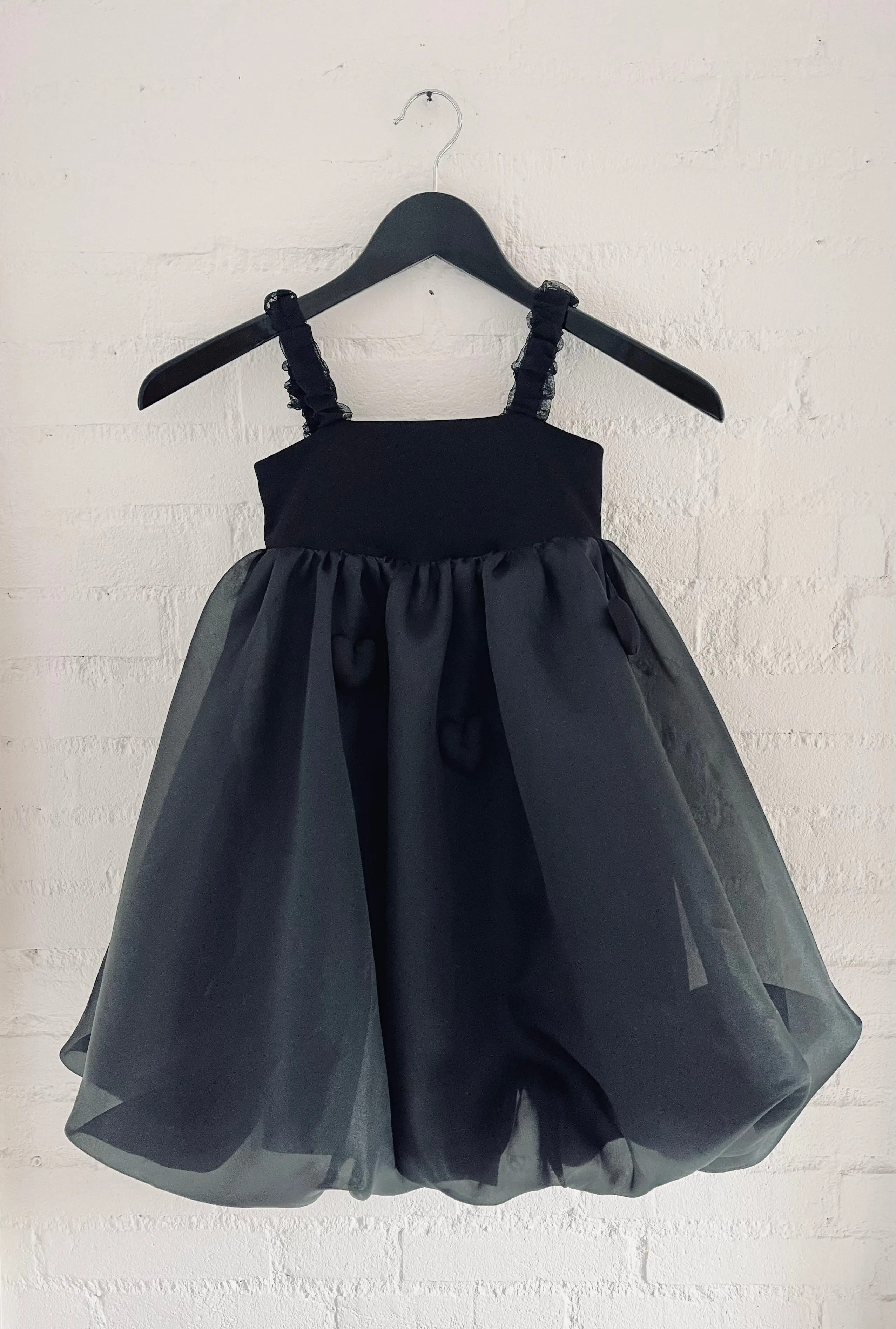 DOLLY WORLD HEART BALLOON ORGANZA DRESS WITH COTTON BODY black