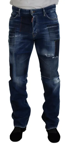 Dsquared² Blue Washed Patchwork Straight Fit Denim Jeans