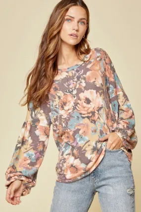 Fall Floral Knit Top with Blouson Sleeves {Andree by Unit}