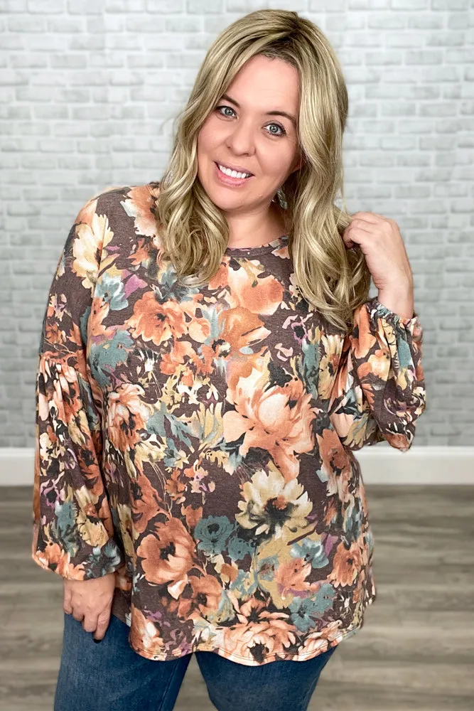 Fall Floral Knit Top with Blouson Sleeves {Andree by Unit}