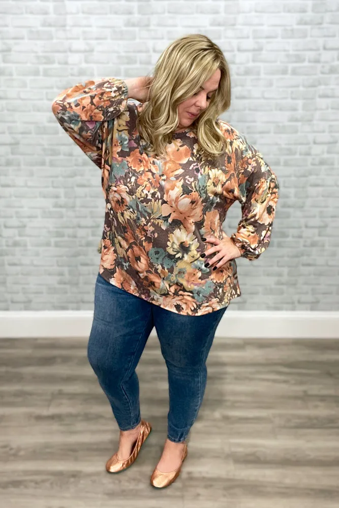 Fall Floral Knit Top with Blouson Sleeves {Andree by Unit}