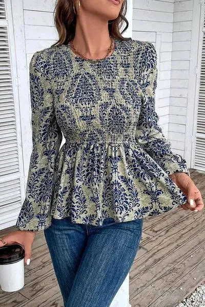 Feminine Smocked Printed Blouse for Any Occasion