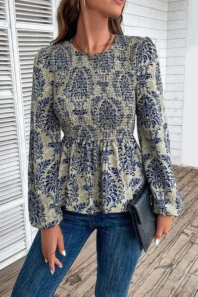 Feminine Smocked Printed Blouse for Any Occasion