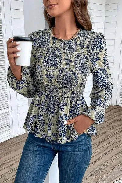 Feminine Smocked Printed Blouse for Any Occasion