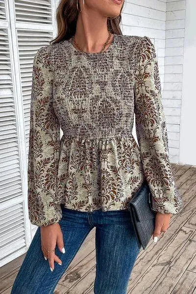 Feminine Smocked Printed Blouse for Any Occasion