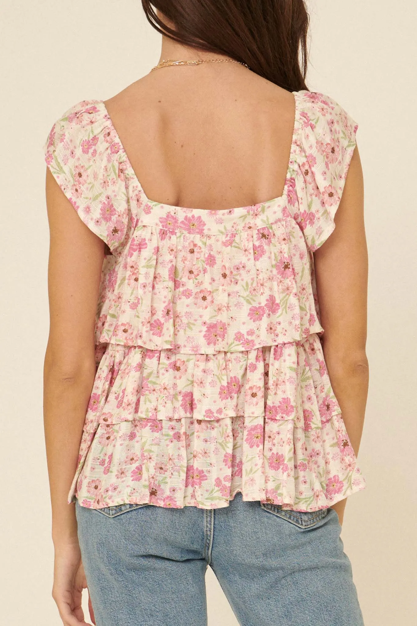 Flower Hour Floral Tiered Ruffle Babydoll Top