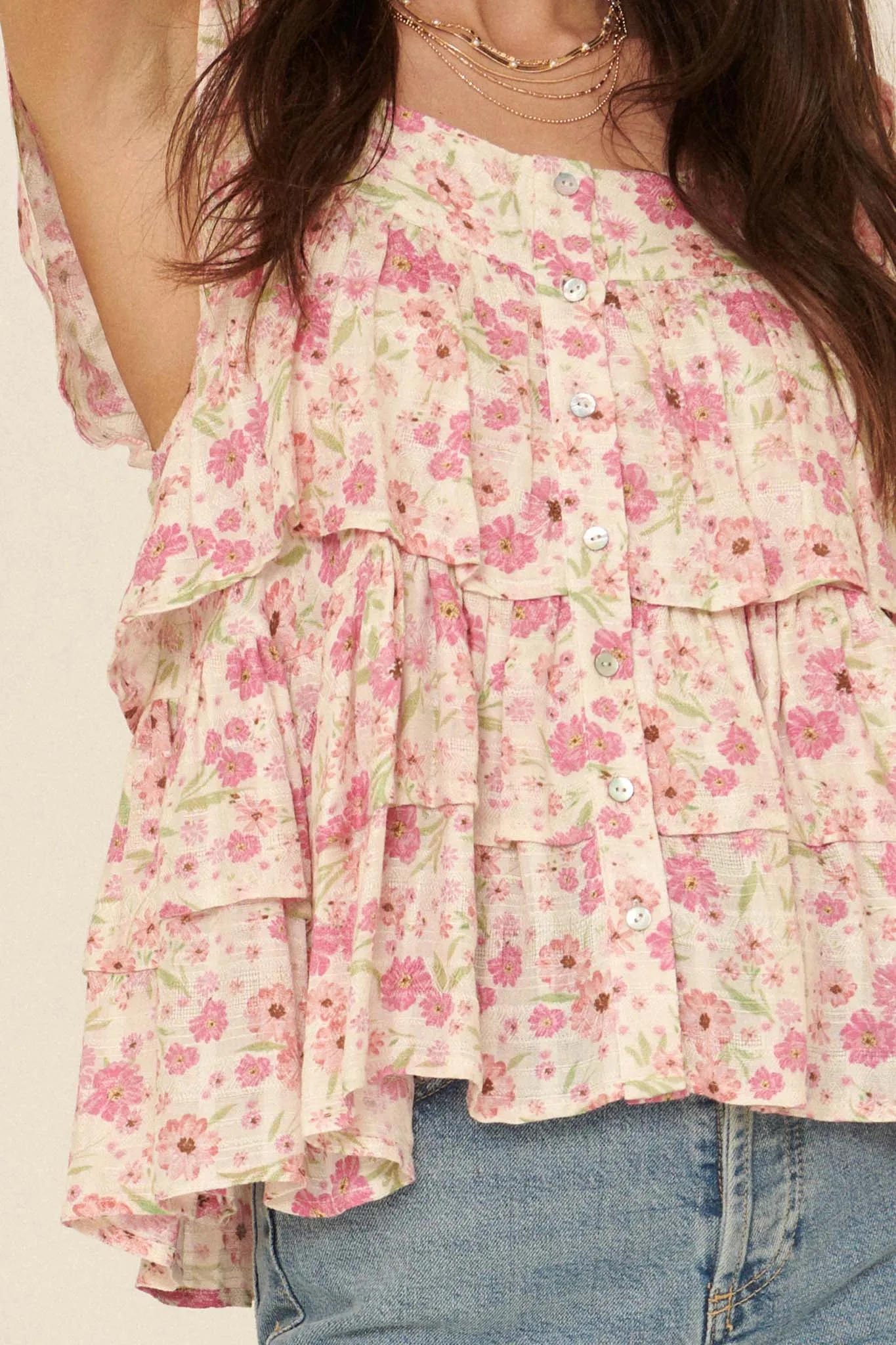 Flower Hour Floral Tiered Ruffle Babydoll Top