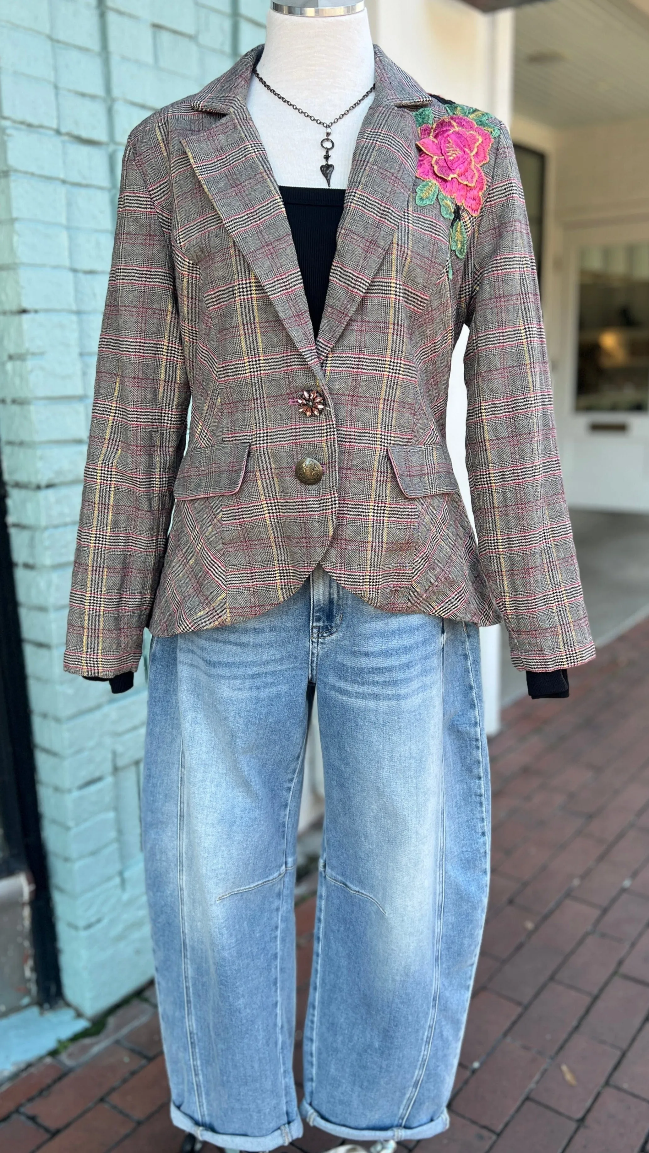 Gabriella Plaid Embroidered Blazer