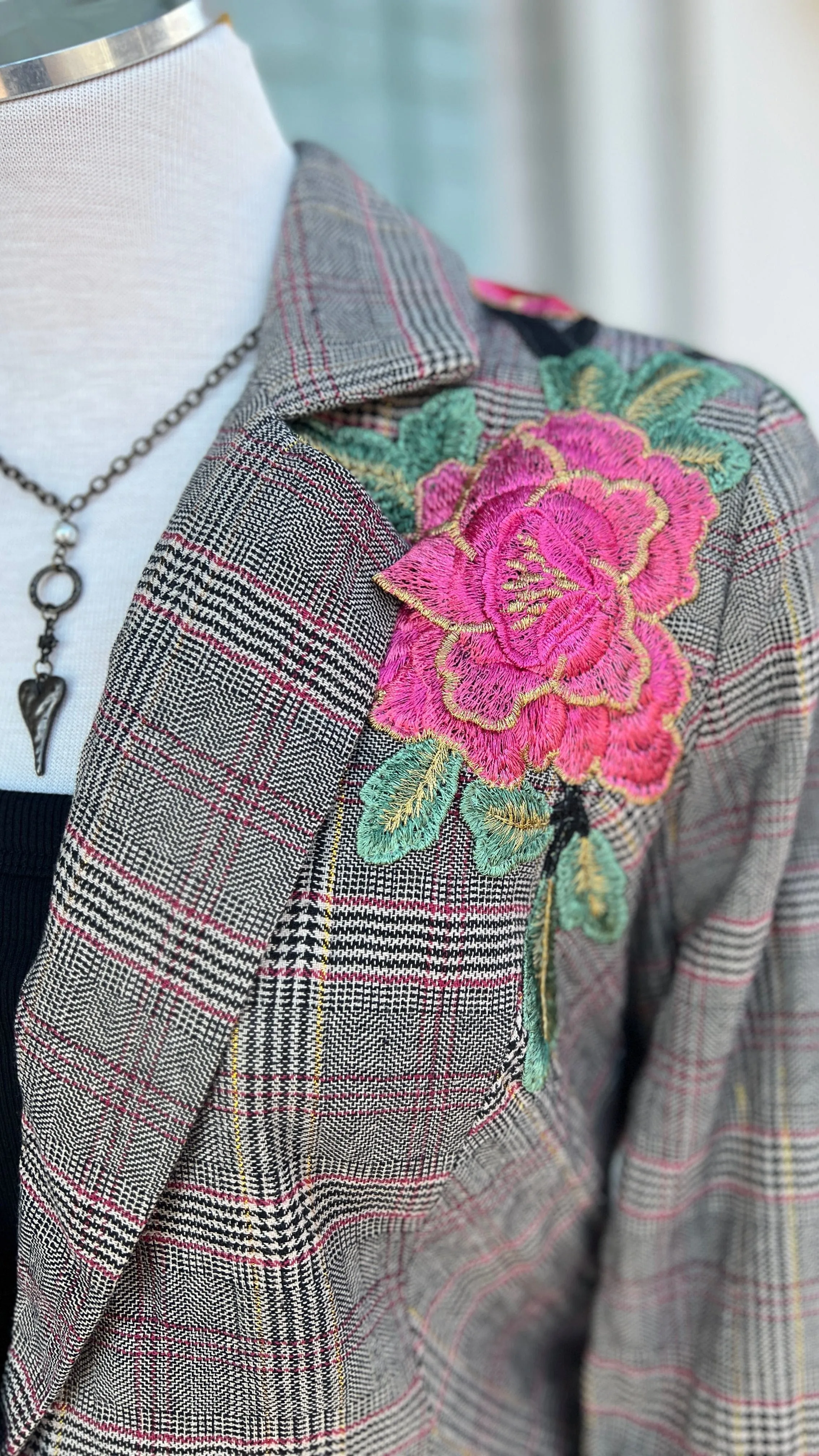 Gabriella Plaid Embroidered Blazer