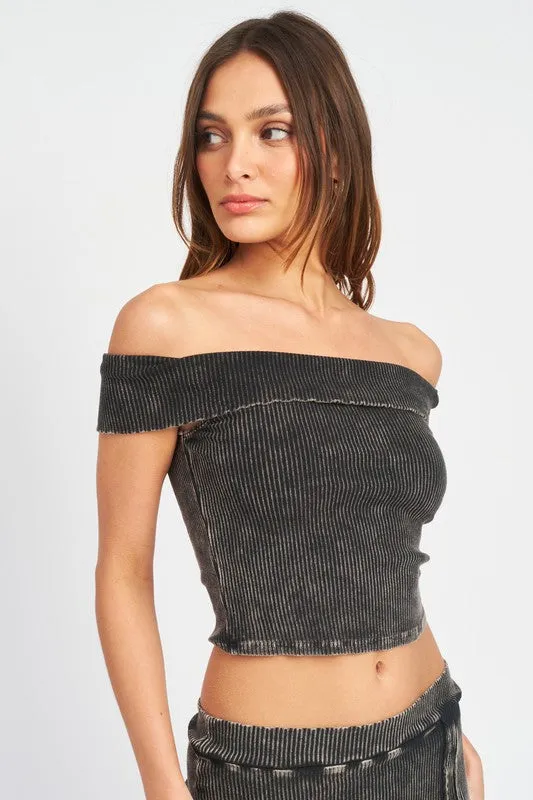 GARMENT DYE STRAPLESS CROP TOP