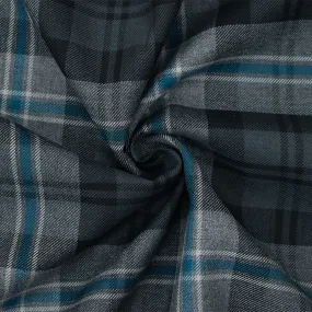 Gray-Black-Blue Wool Polyester Plaid Woven Twill Suiting Fabric