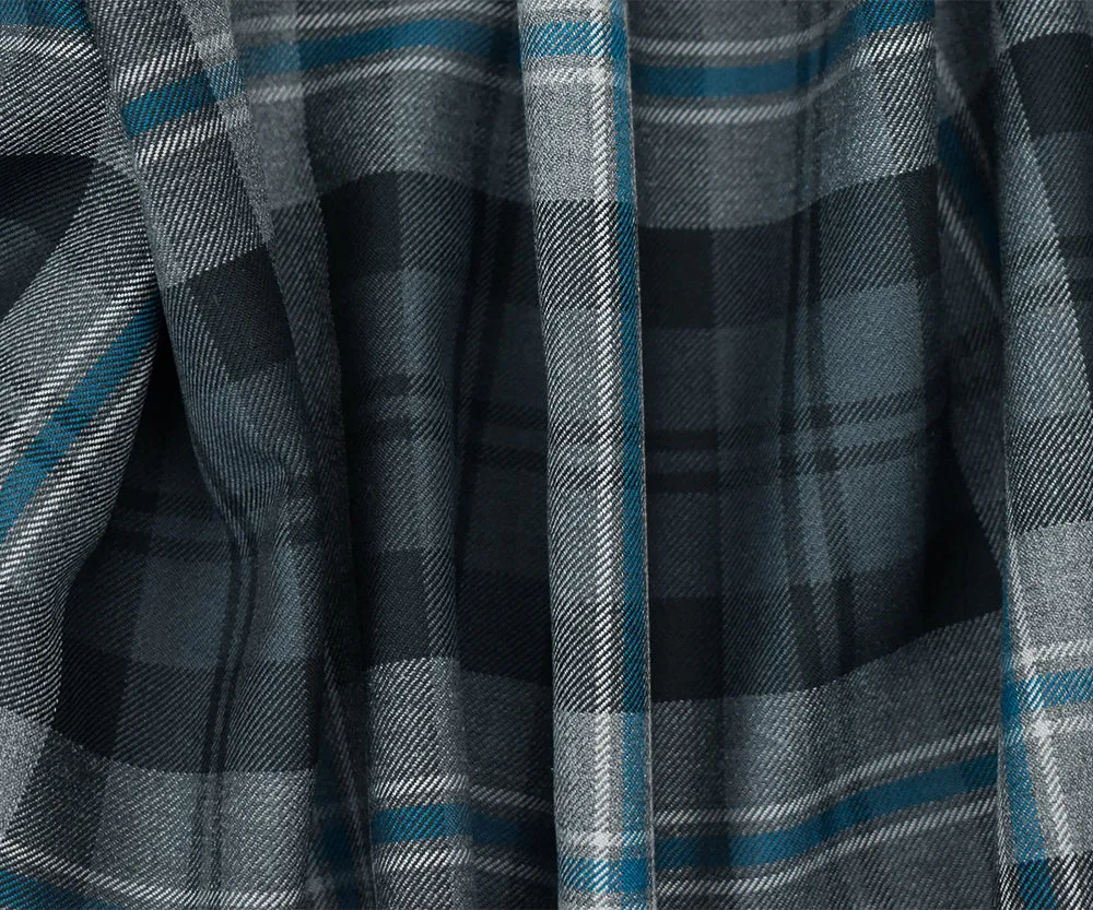 Gray-Black-Blue Wool Polyester Plaid Woven Twill Suiting Fabric