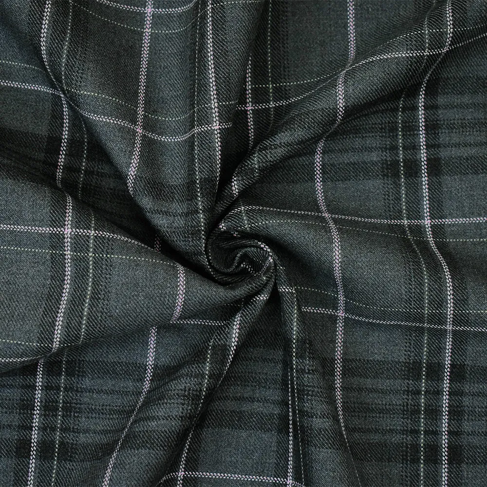 Gray-Pink-Multi Polyester Wool Plaid Twill Suiting Woven Fabric