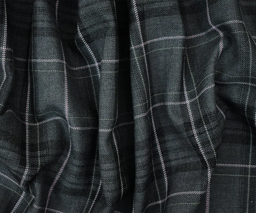 Gray-Pink-Multi Polyester Wool Plaid Twill Suiting Woven Fabric