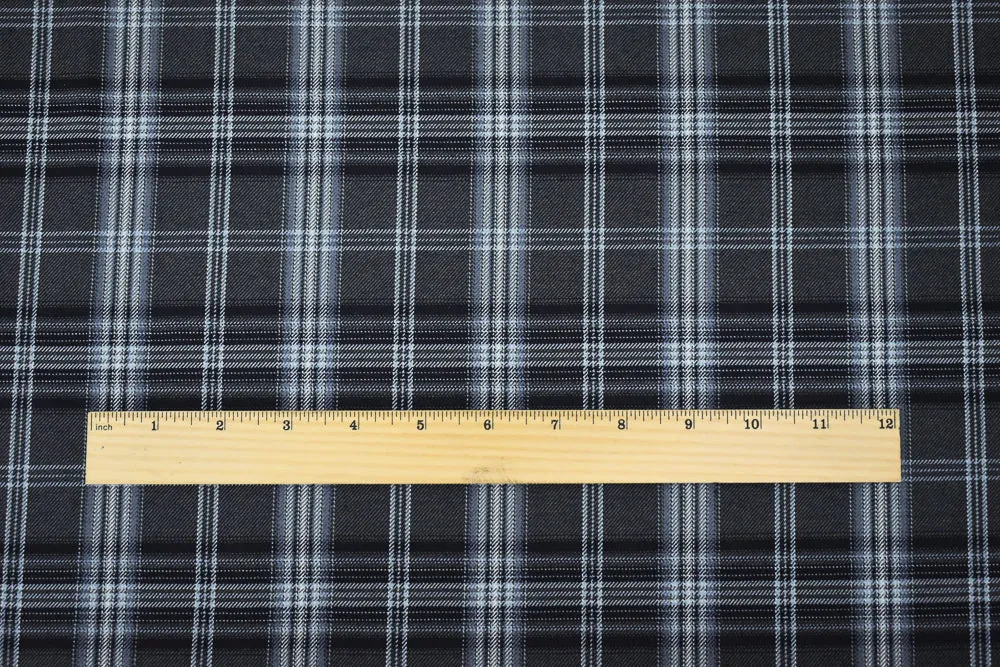 Gray-Sky Blue-Multi Polyester Wool Blend Plaid Twill Suiting Fabric