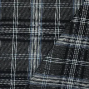 Gray-Sky Blue-Multi Polyester Wool Blend Plaid Twill Suiting Fabric