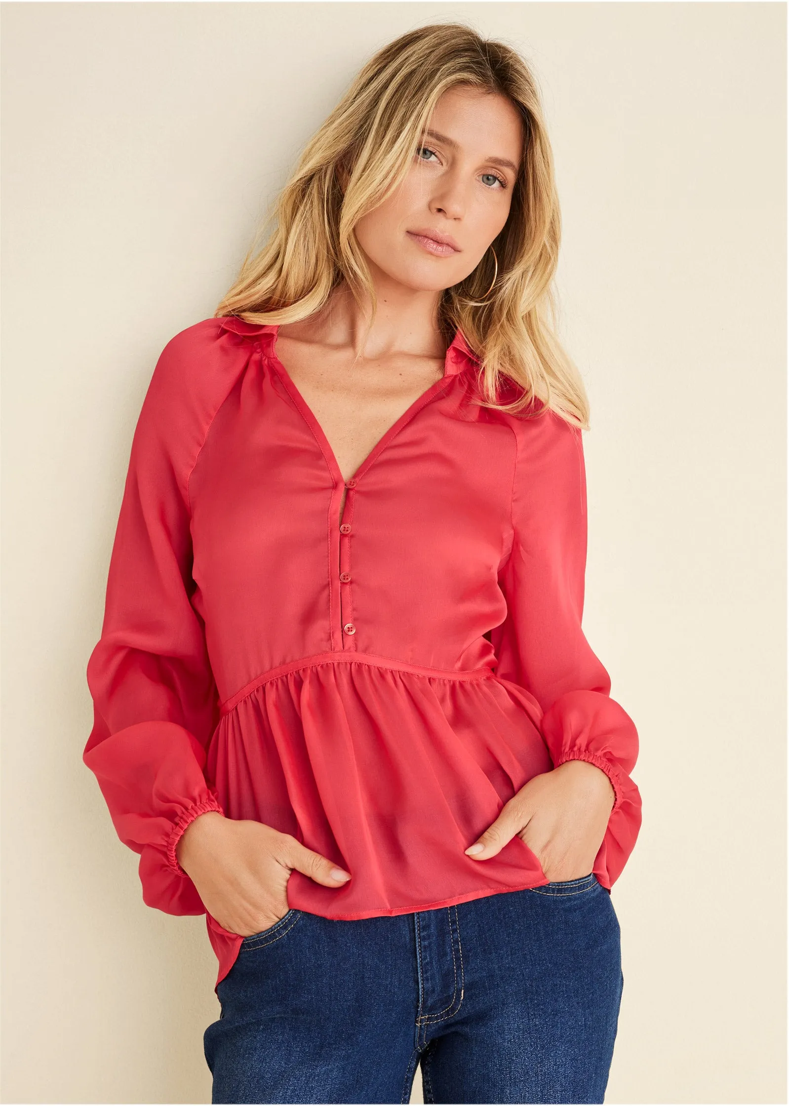 High-Low Blouse - Red