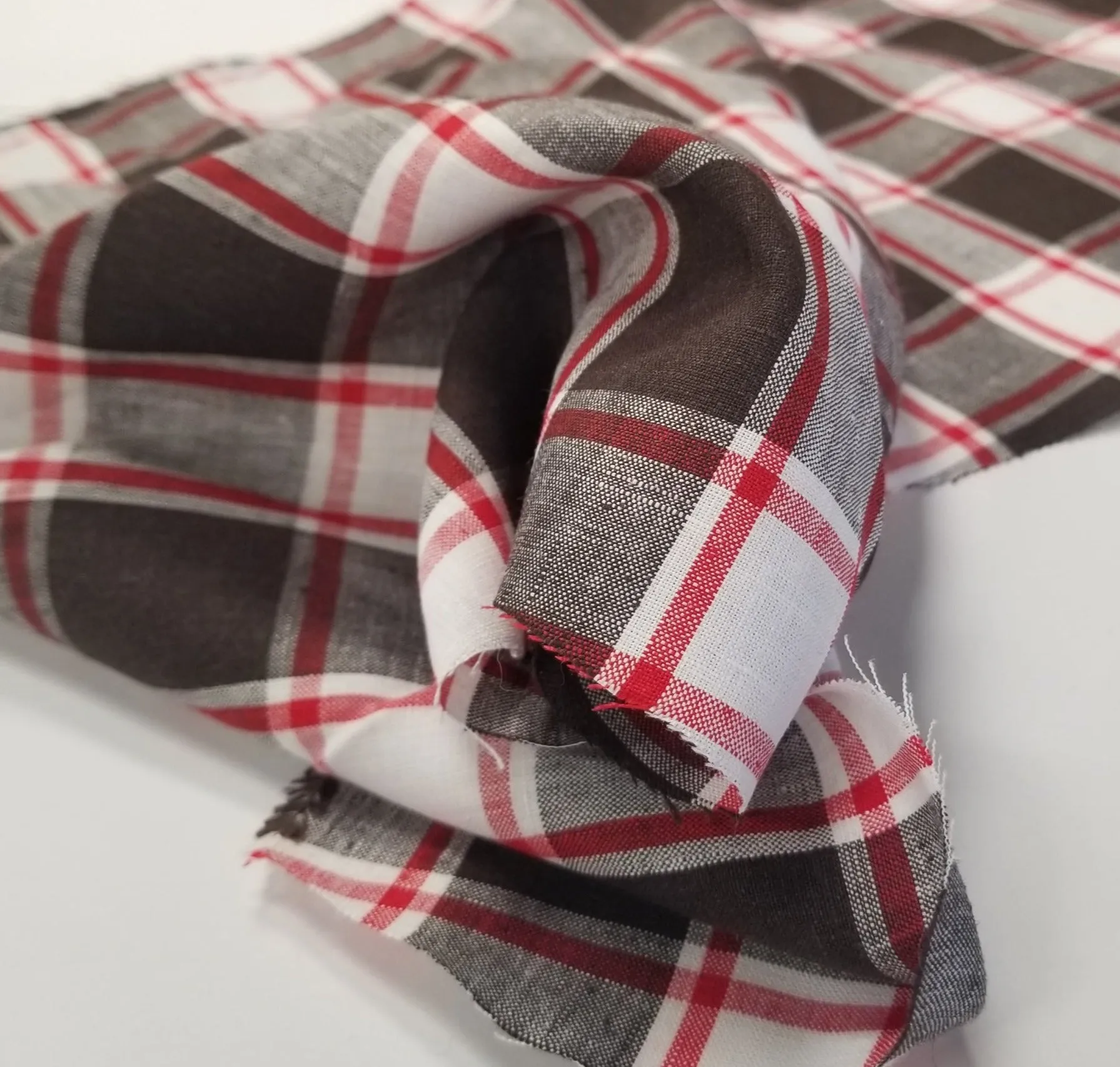 Irish Linen Plaid Red and Brown Bryson Woven 194 GSM- by the yard