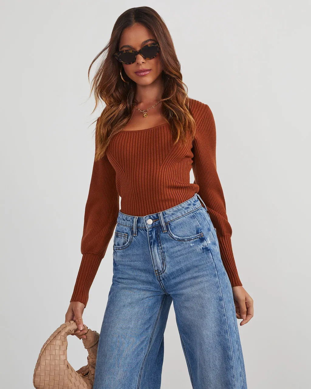 Keller Balloon Sleeve Ribbed Sweater