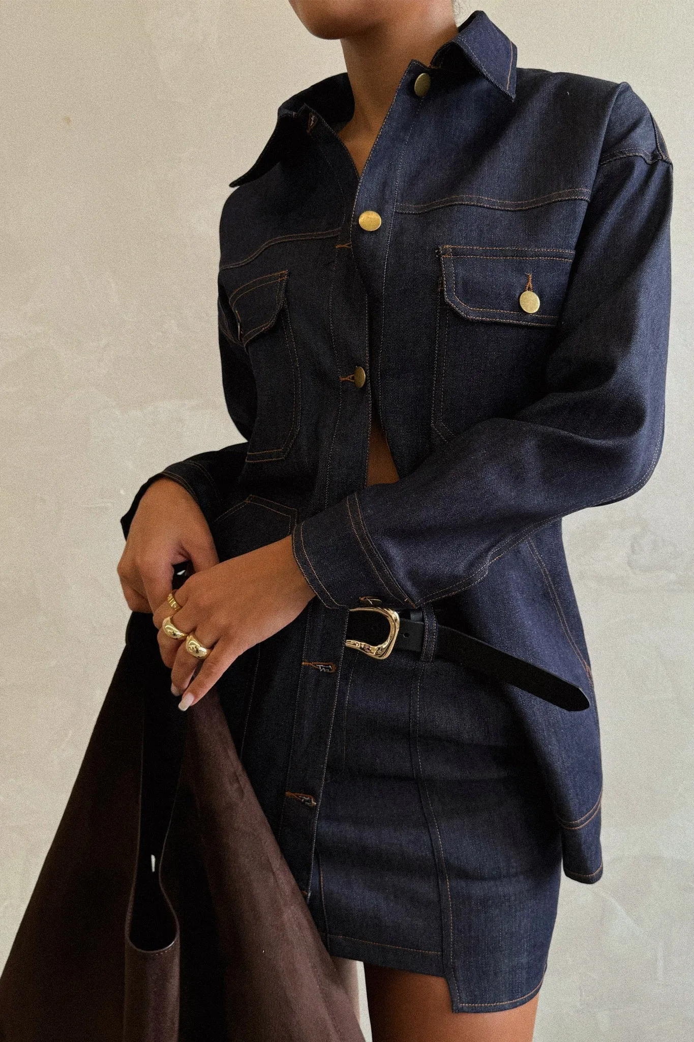 Kellyanne Long Sleeve Shacket - Dark Denim