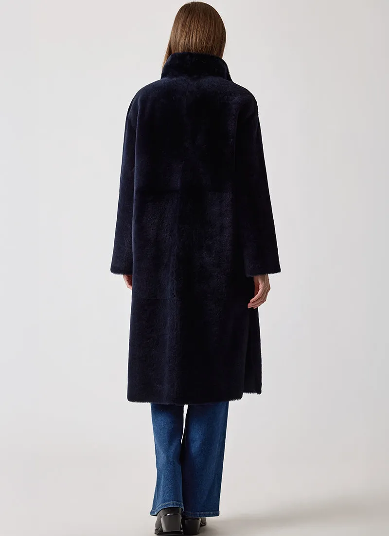 Long Belted Shearling Coat