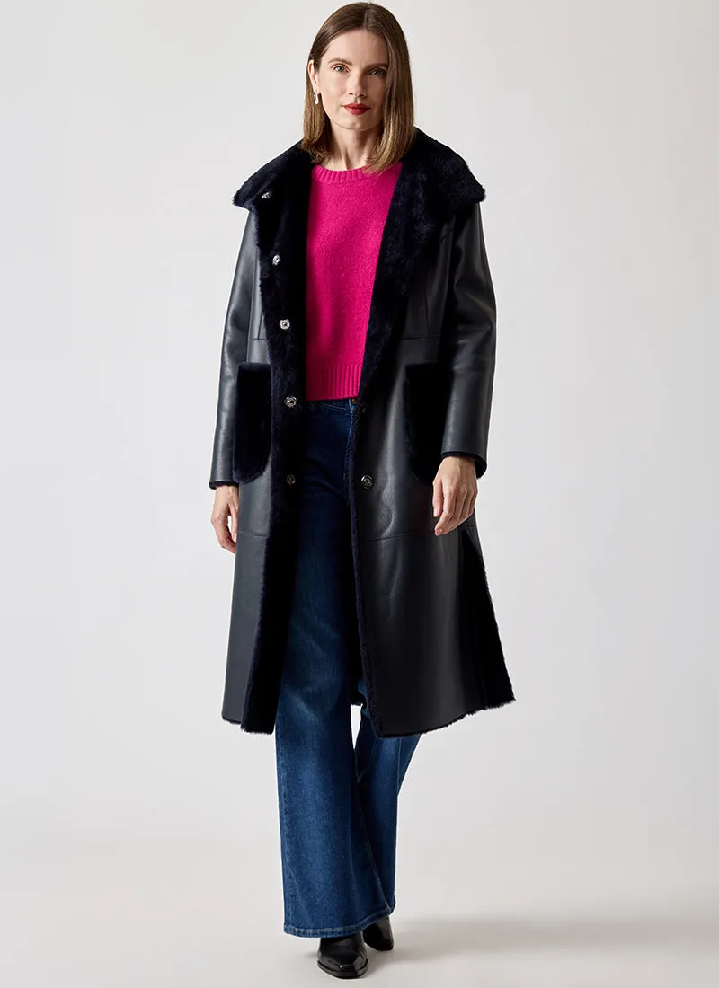 Long Belted Shearling Coat