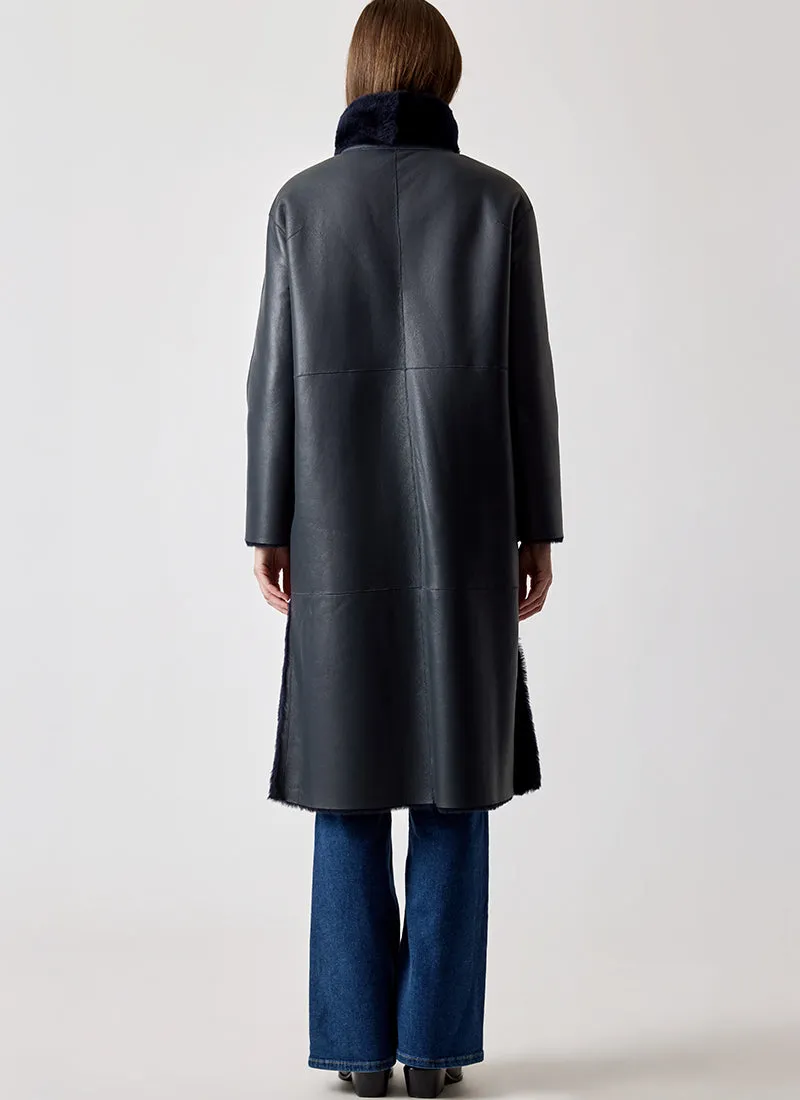 Long Belted Shearling Coat