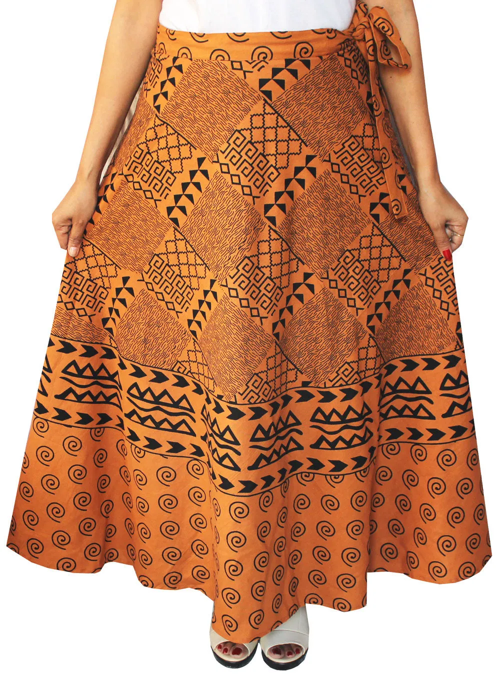 Long Indian Skirt Wrap Around Womens Cotton Clothing (Amber)