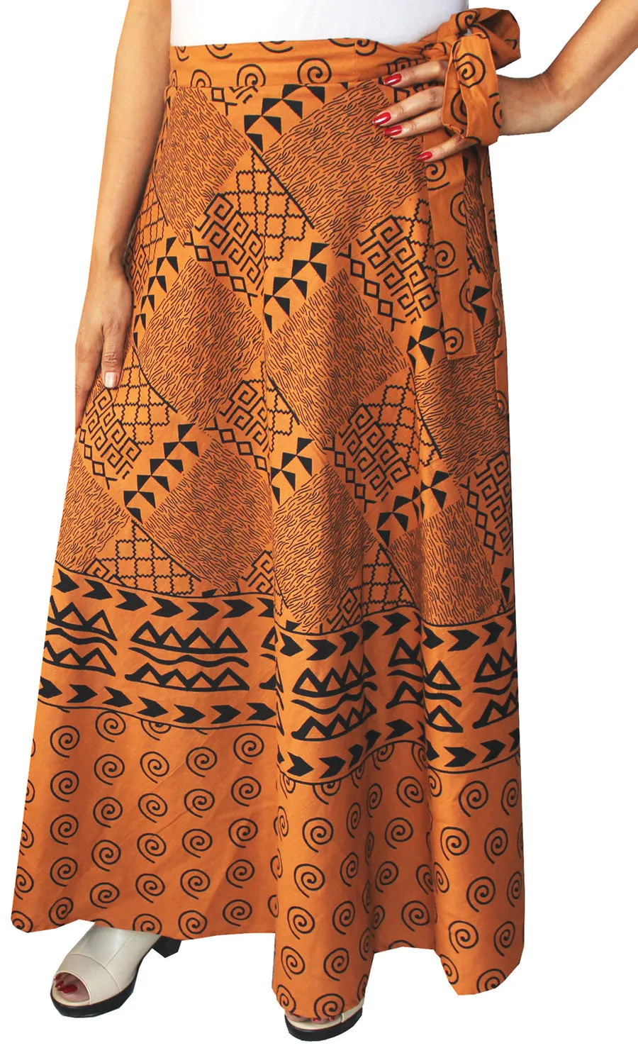 Long Indian Skirt Wrap Around Womens Cotton Clothing (Amber)