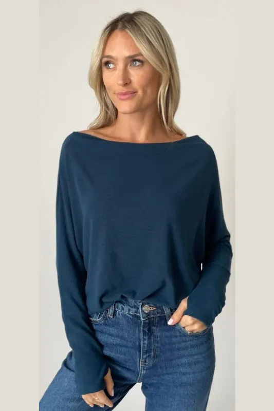 Long Sleeve Off The Shoulder Top | Raisin, Teal, Off White, Black