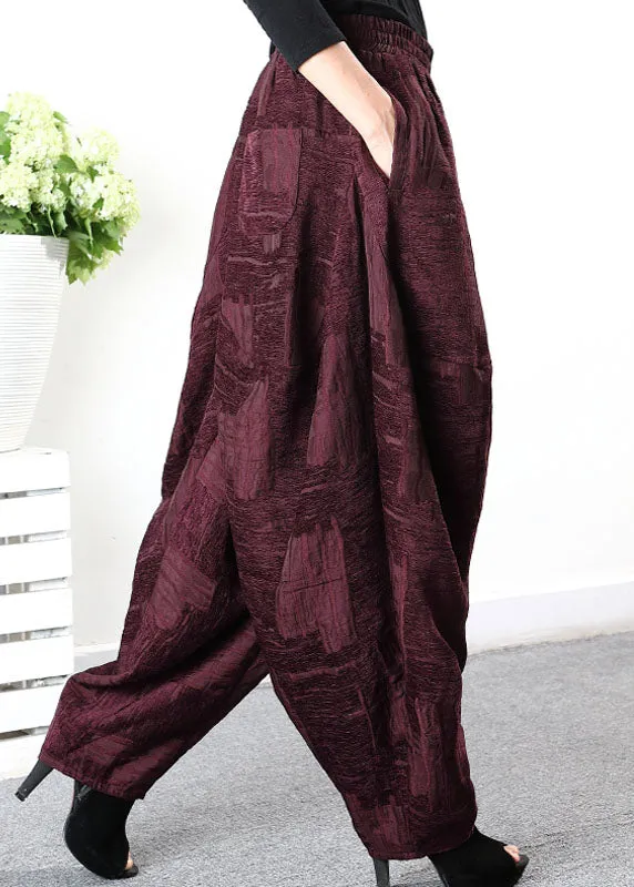 Loose Purple Pockets Jacquard Casual Winter Pants