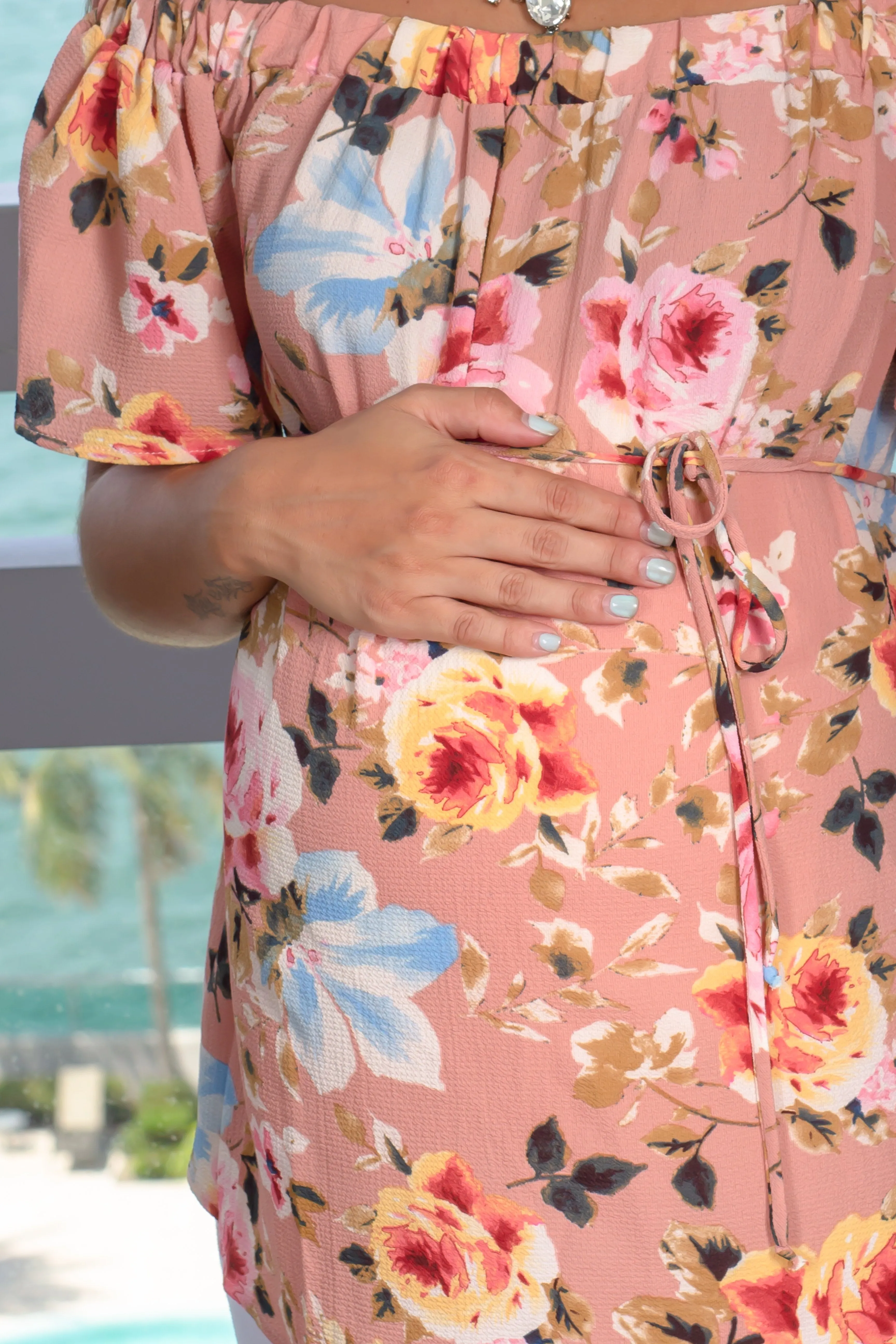 Mauve Floral Off Shoulder Top