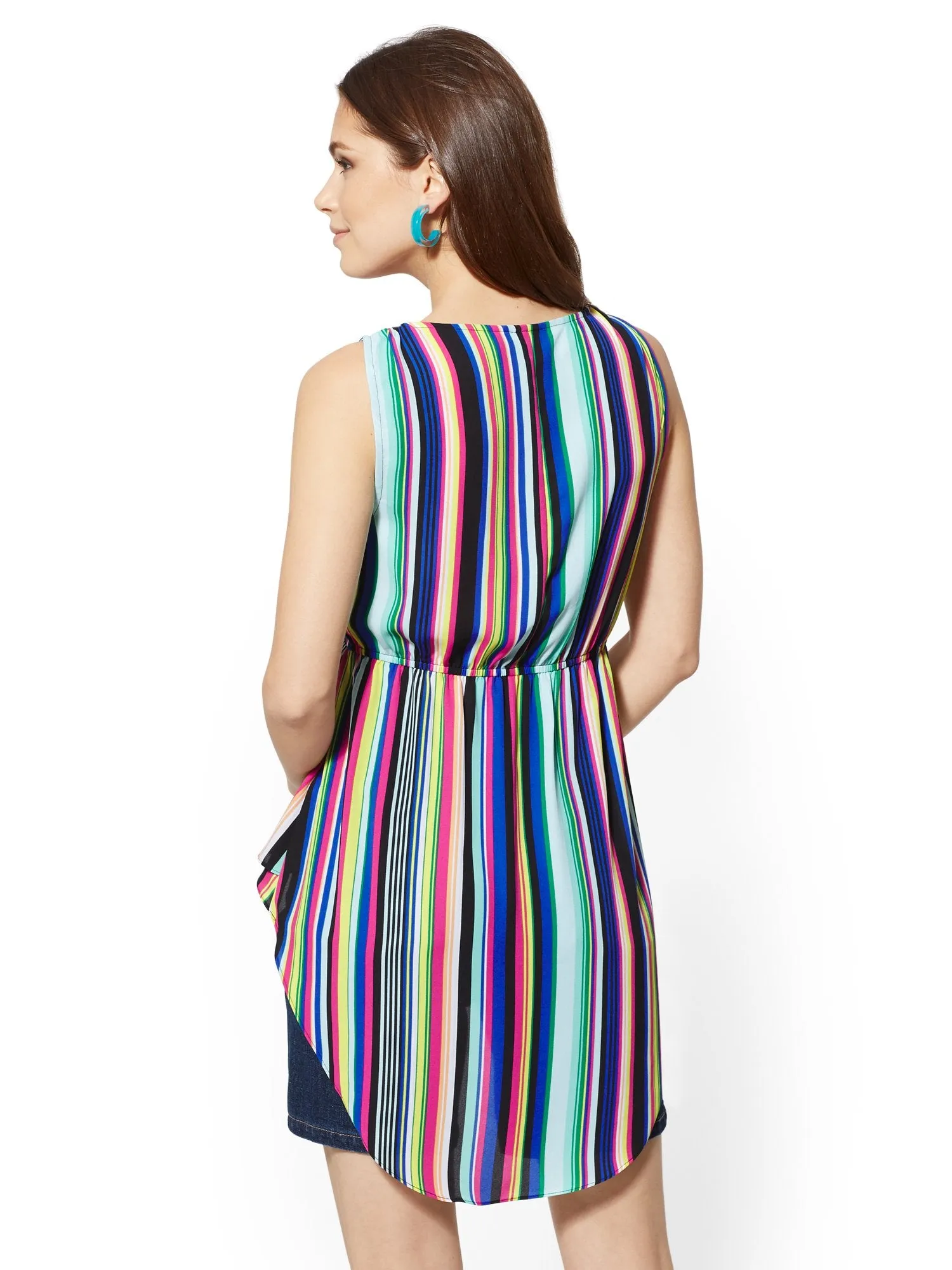 Multicolor Stripe Tiered Hi-Lo Blouse