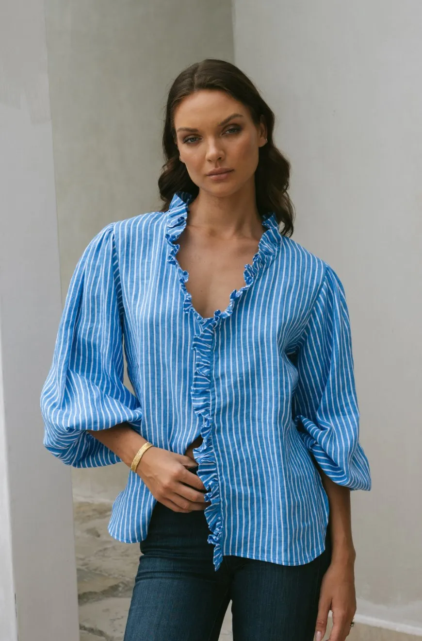 Olive Ruffle Top - Meadow Blue