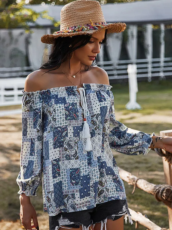 Paisley Print Off Shoulder Top