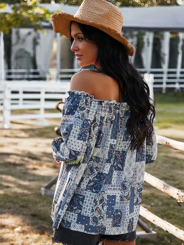 Paisley Print Off Shoulder Top