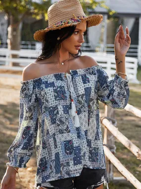 Paisley Print Off Shoulder Top