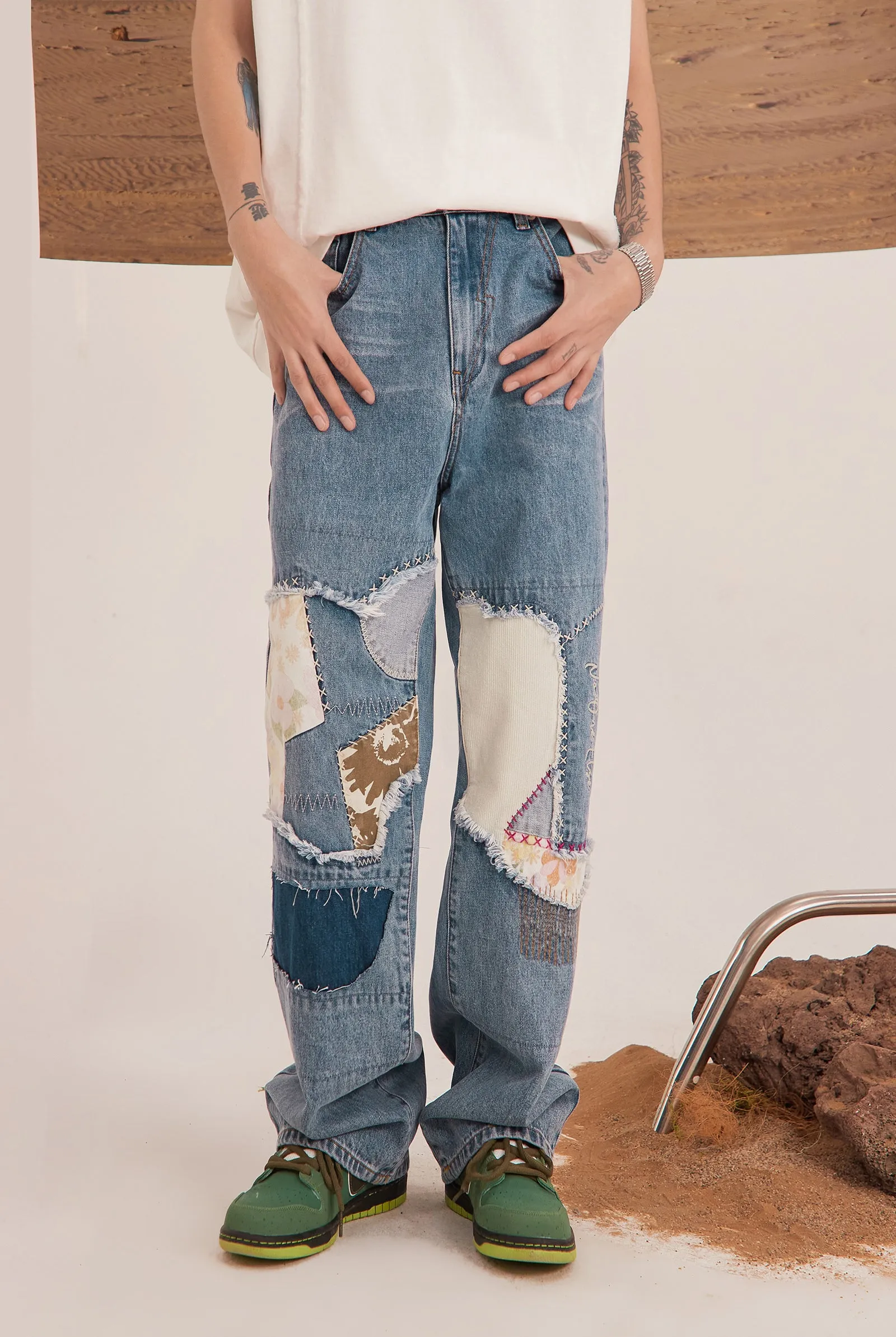 Patchwork Vintage Wide Jeans