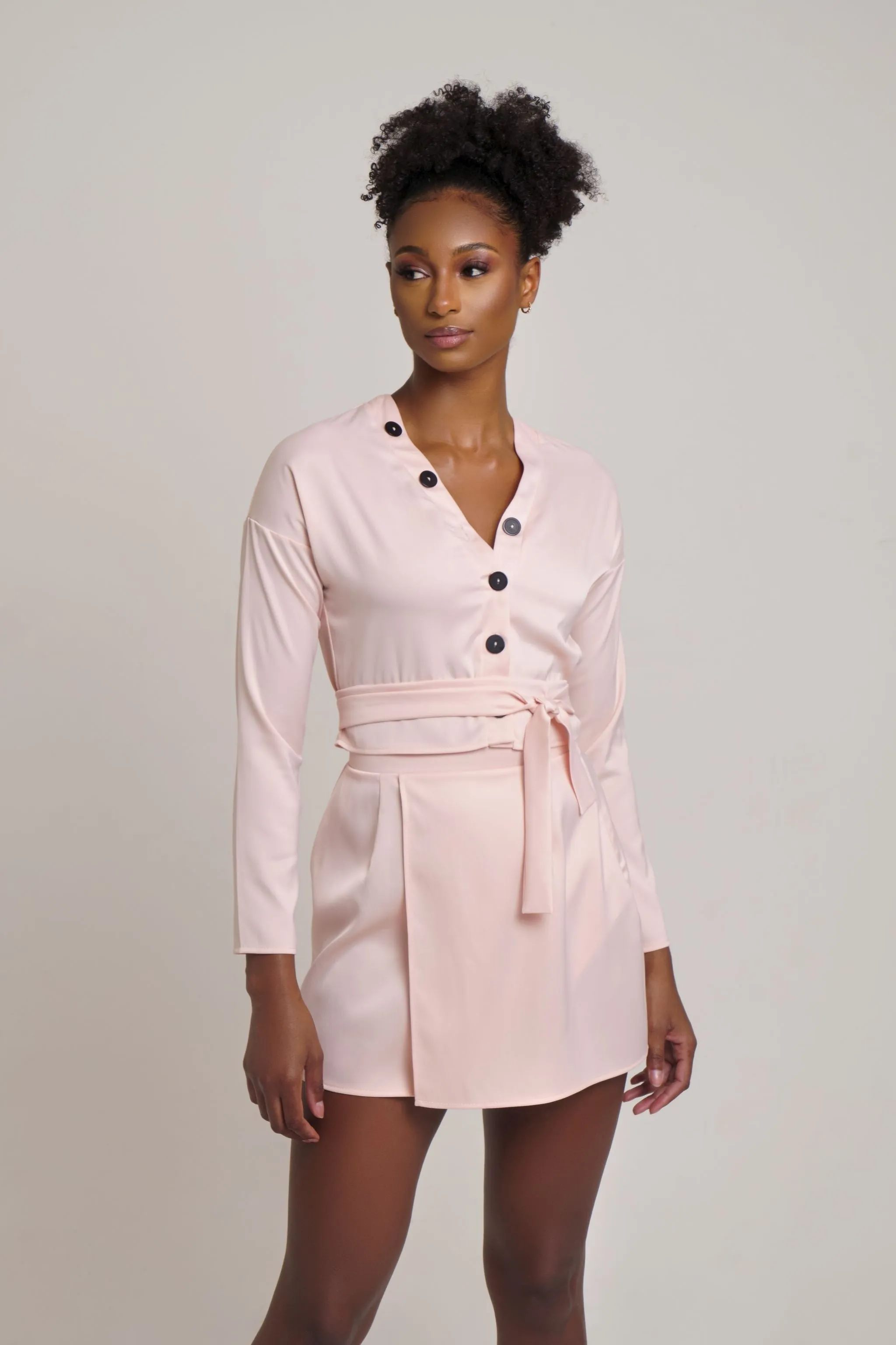 Pink Satin Mini Wrap Skirt