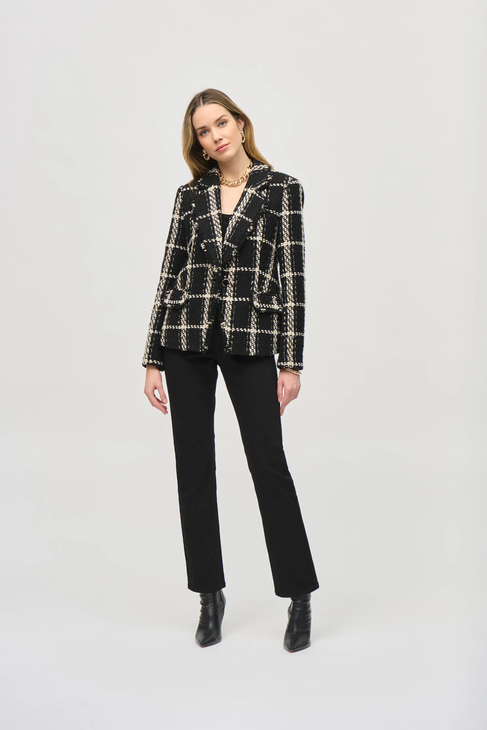 Plaid Bouclé Blazer With Pockets