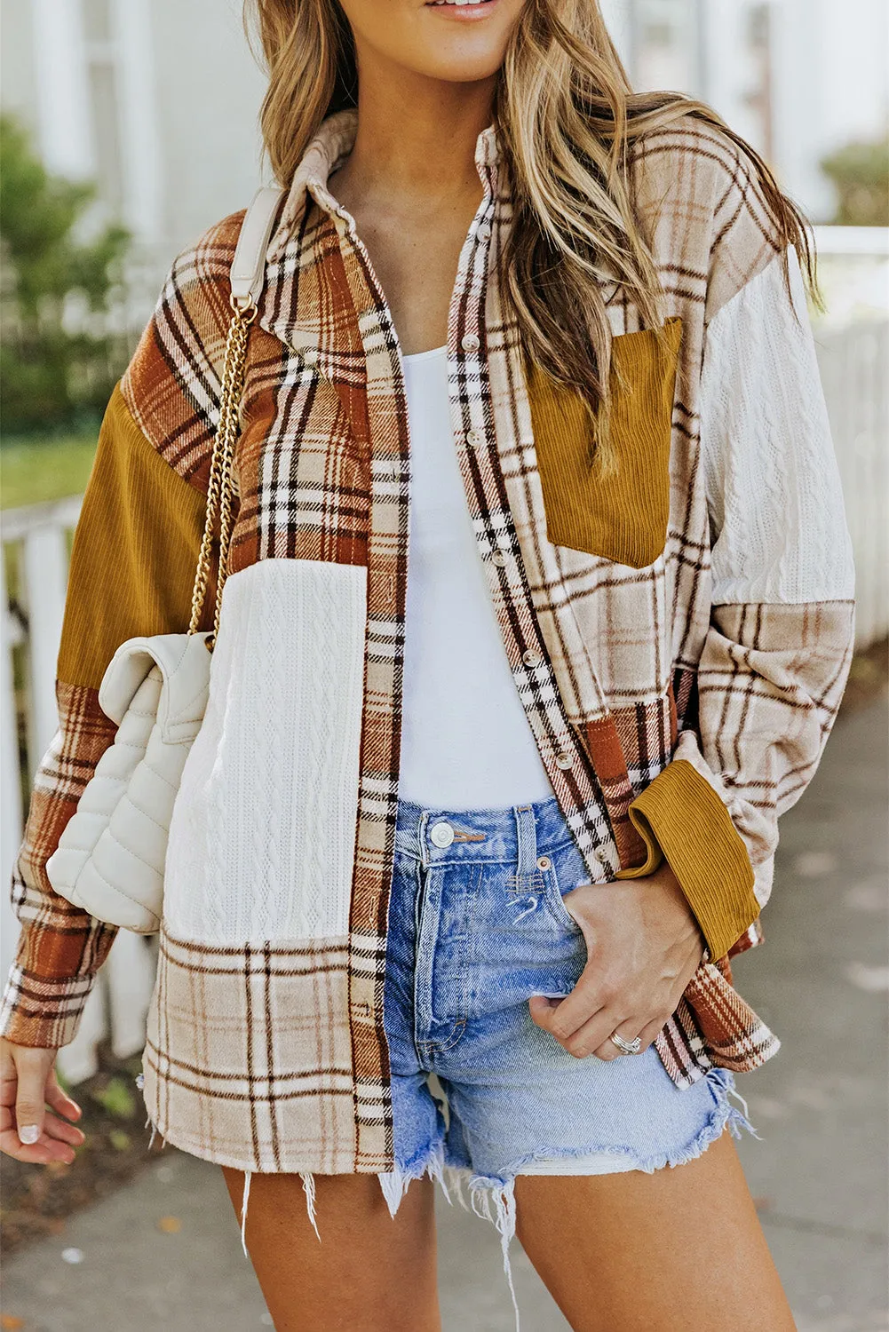 Plaid Color Block Dropped Shoulder Shacket