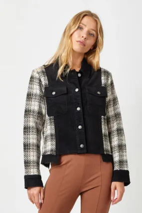 Plaid Sleeve Corduroy Jacket Black