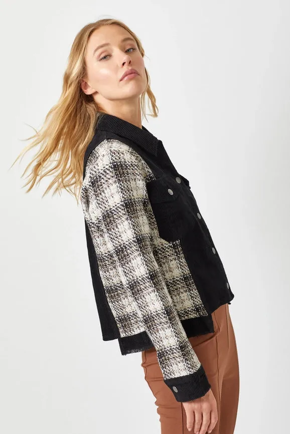 Plaid Sleeve Corduroy Jacket Black