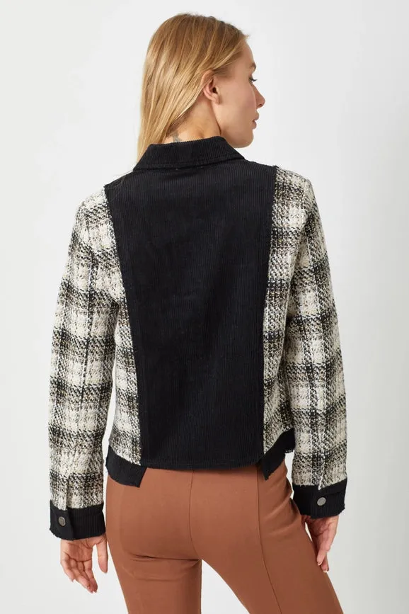 Plaid Sleeve Corduroy Jacket Black