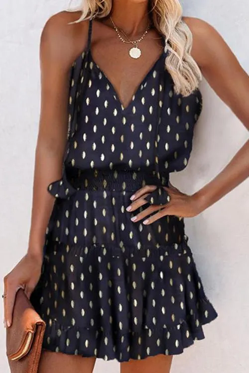 Print V Neck Slip Mini Dress