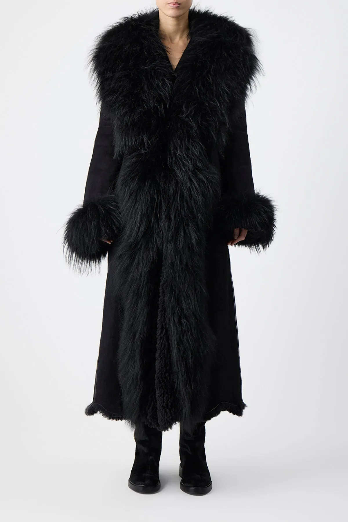 Prufrock Coat in Black Cashmere Shearling