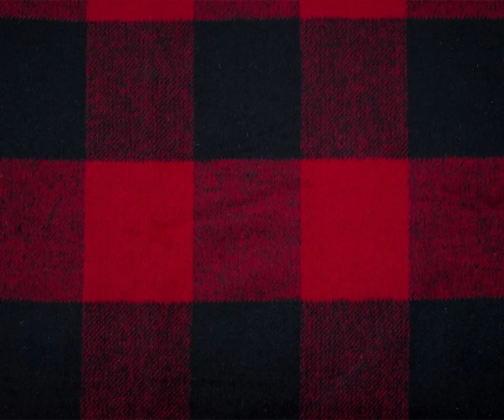 Red-Black Melton Wool-Poly Check Woven Jacketing Fabric