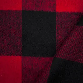 Red-Black Melton Wool-Poly Check Woven Jacketing Fabric