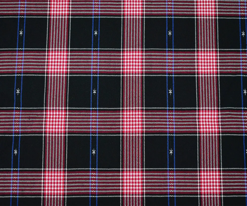 Red-Black-Multi Wool Polyester Plaid and Stars Twill Woven Suiting Fabric