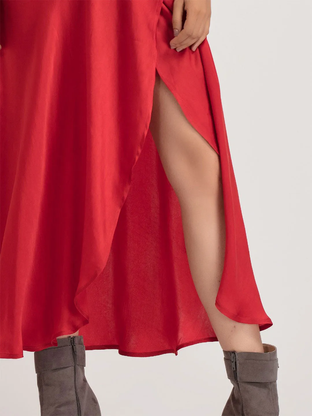 Red Long Wrap Skirt